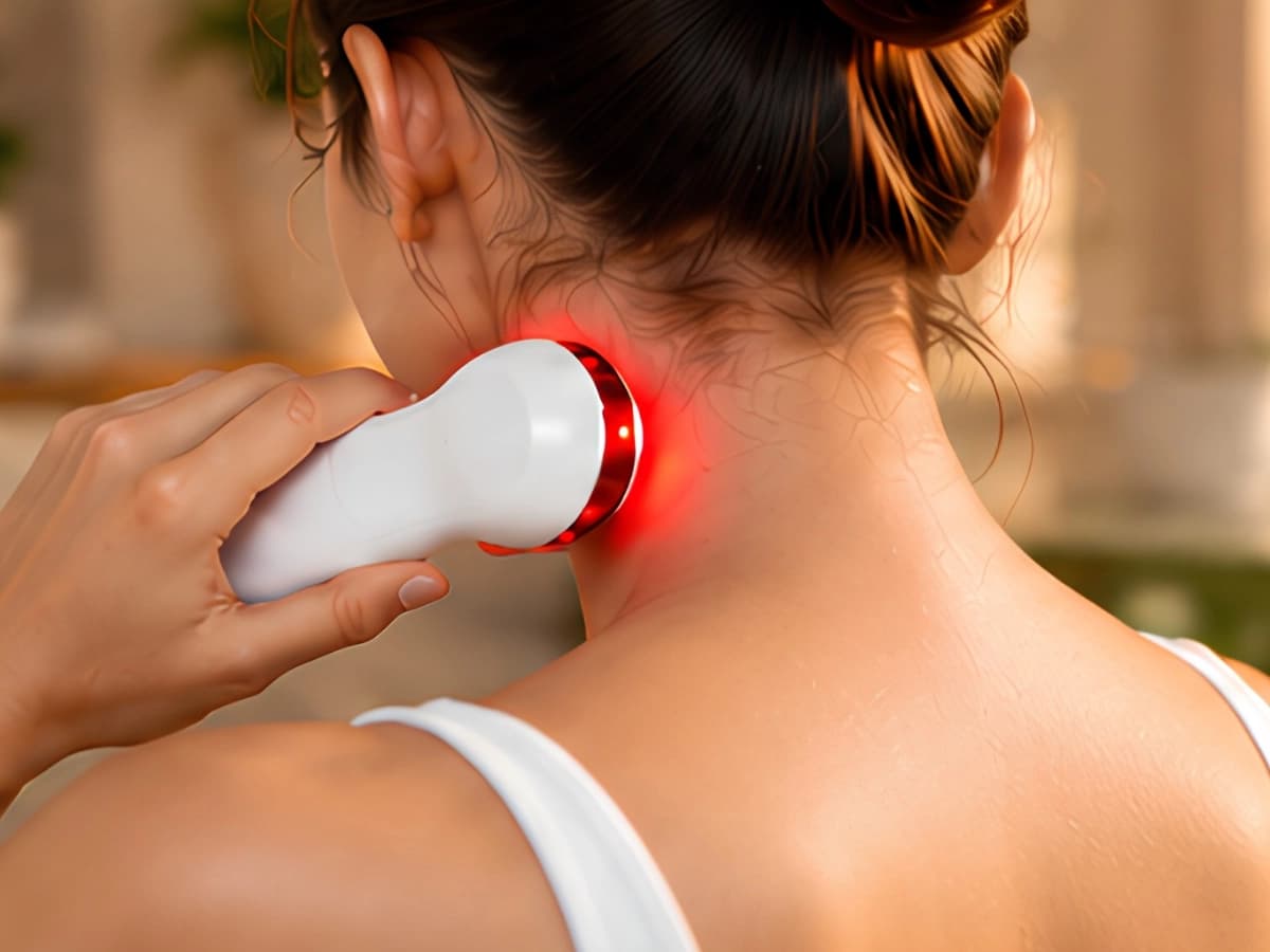 Luma Beam Quad 4-in-1 Handheld Laser, TENS & Ultrasound Device in use