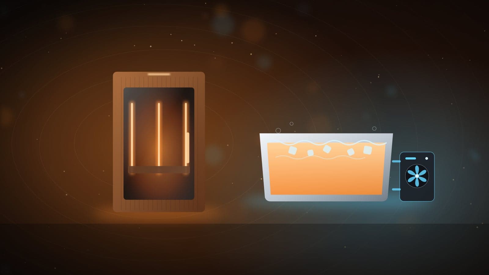 Illustration of a warm infrared sauna on one side and a chilled cold plunge on the other