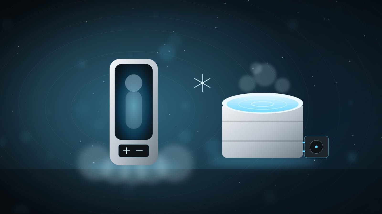 Illustration of a standing cryotherapy chamber next to a round ice bath