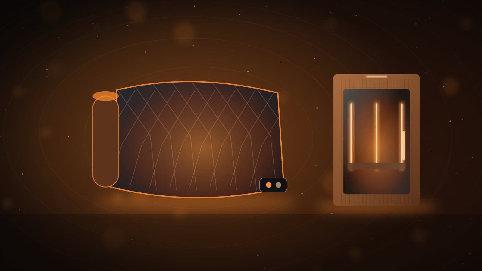 Illustration of an infrared sauna blanket beside a small sauna cabin