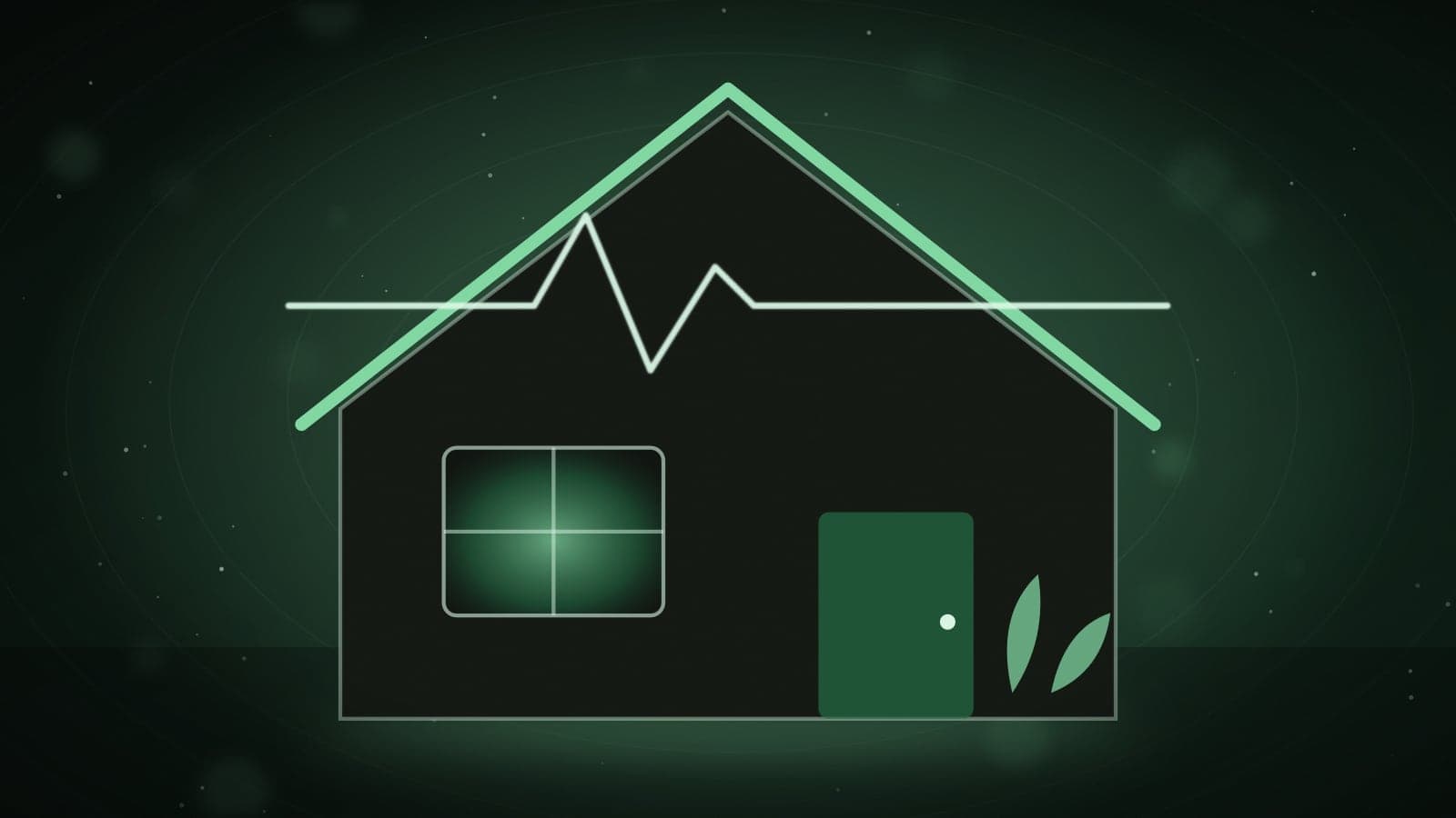 Illustration of a welcoming house with a glowing window and a heartbeat line across the roof